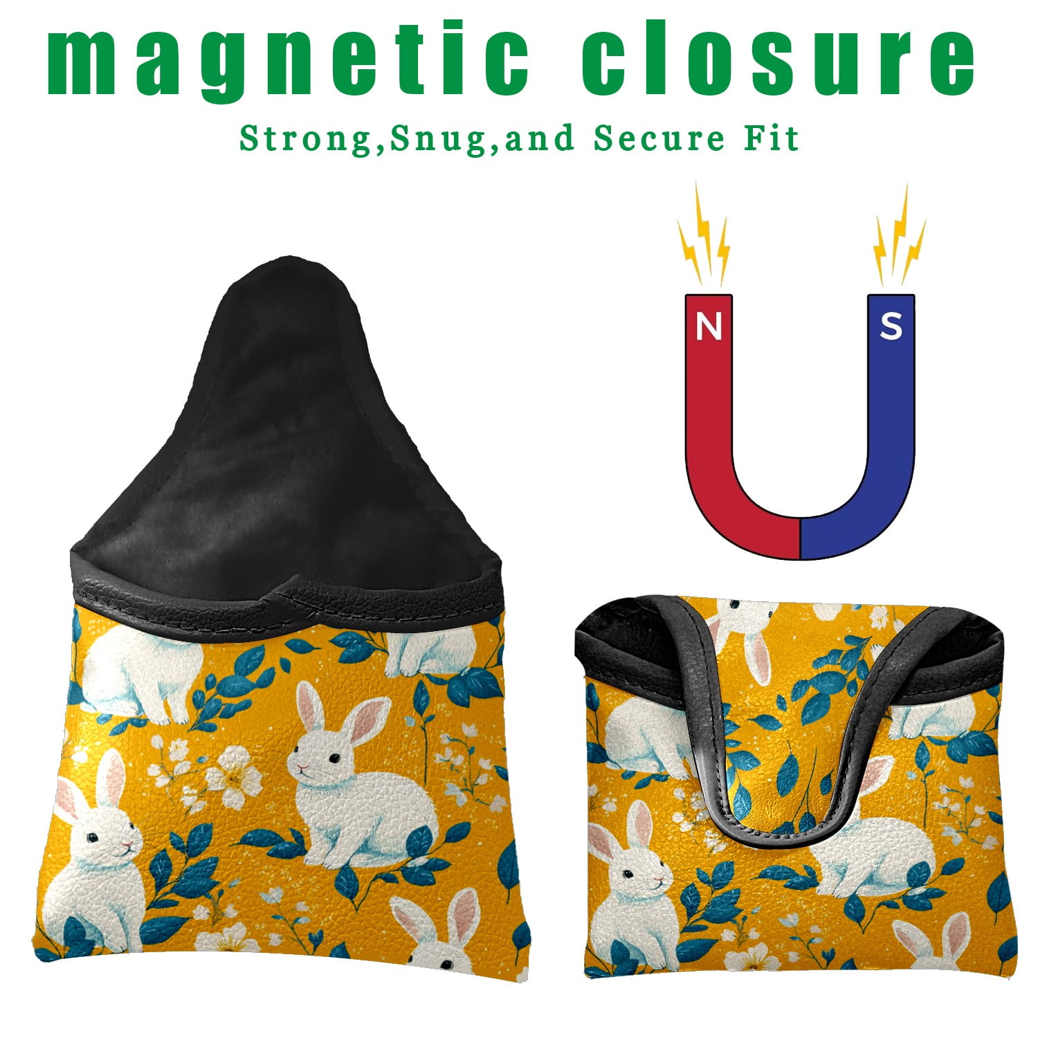 Golf Mallet Putter Cover Premium Leather Waterproof Golf Putter Head Cover with Magnetic Closure White Rabbit