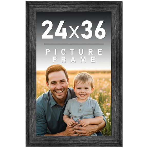 24x36 Frame Black Rustic Barnwood Solid Wood Picture Frame | 1.5 Inch Moulding Width | Includes UV