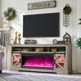 thumbnail image 3 of OKD Farmhouse TV Stand with Fireplace for 65 inch TV, Entertainment Center with Fireplace & doors for Living Room, Dark Rustic Oak, 3 of 8