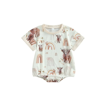 

Suagox Western Baby Boy Girl Romper Short Sleeve Cow Rainbow Print Bodysuit Newborn Summer Clothes for 0-24 Months Baby