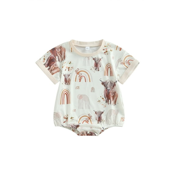 Bagilaanoe Newborn Baby Girl Boy Rompers Rainbow Print Short Sleeve Bodysuits 6M 12M 18M 24M Infant Casual One Piece Short Jumpsuit