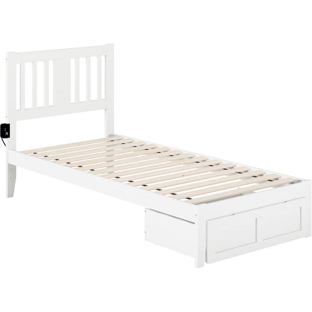 Pemberly Row Lit de Rangement Simple TG avec Chargeur USB en Blanc
