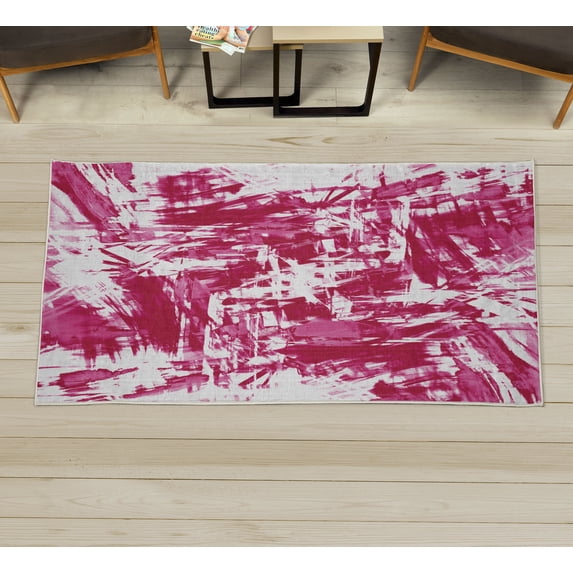 Monochrome Decorative Rug, Old Grunge Style Abstract Art with Brushstrokes Chaos Image Print, Quality Carpet for Bedroom Dorm and Living Room, 6 Sizes, Dark Pink, by Ambesonne