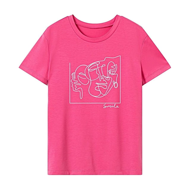 Camiseta para mujer de verano casual streetwear cuello redondo camiseta para camping vacaciones oficina Rosa Rosa