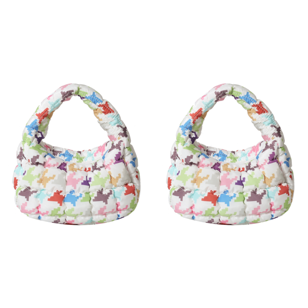 Bolso Mano Acolchado para Mujer Plisado Con Mini Nube Lazo (colorido) Blanco