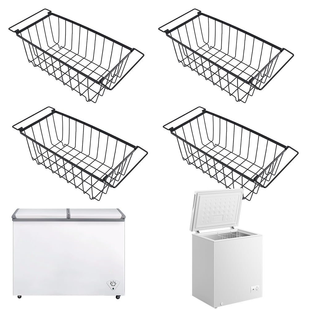 HUISZJ 4 Pack Fruit Basket, 14.57x7.09x5.91 inch Muti-Purpose Stackable Wire Baskets with Handle, Wire Storage Baskets for Pantry, Cabinet, Fridge, Kitchen (Black)