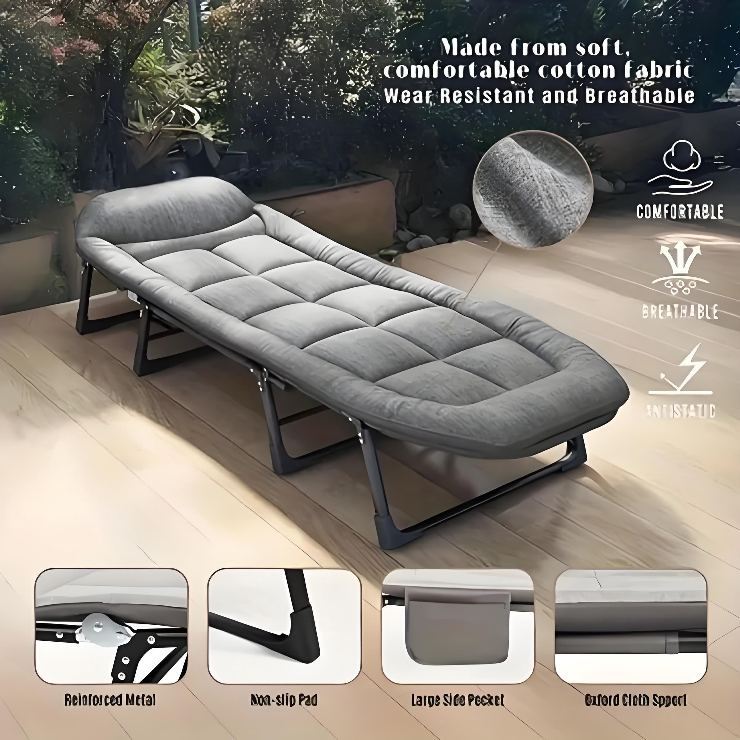 Howcool Patio Folding Chaise Lounge Bed, Ergonomic Single Reclining Cot, Portable Heavy Duty Outdoor/Indoor Folding Bed for Garden, Patio, Camping & Office