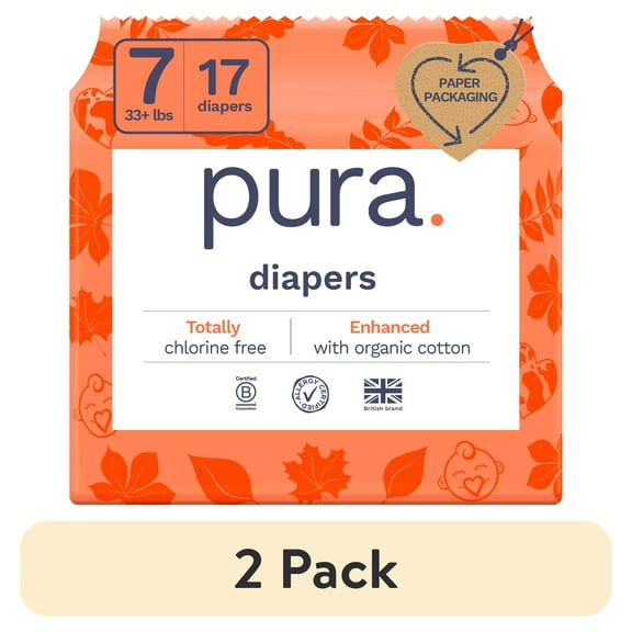 (2 pack) Pura Sensitive Soft Sustainable Baby Diapers Size 7, 17 Count (Choose Your Size and Count)