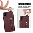 thumbnail image 6 of Allytech Wallet Case for iPhone XR, Card Holder & Zipper Pocket, Finger Grip Ring, Screen & Camera Protection, Luxury PU Leather Kickstand Double Buttons Flip Shockproof Case - Jujubered, 6 of 7