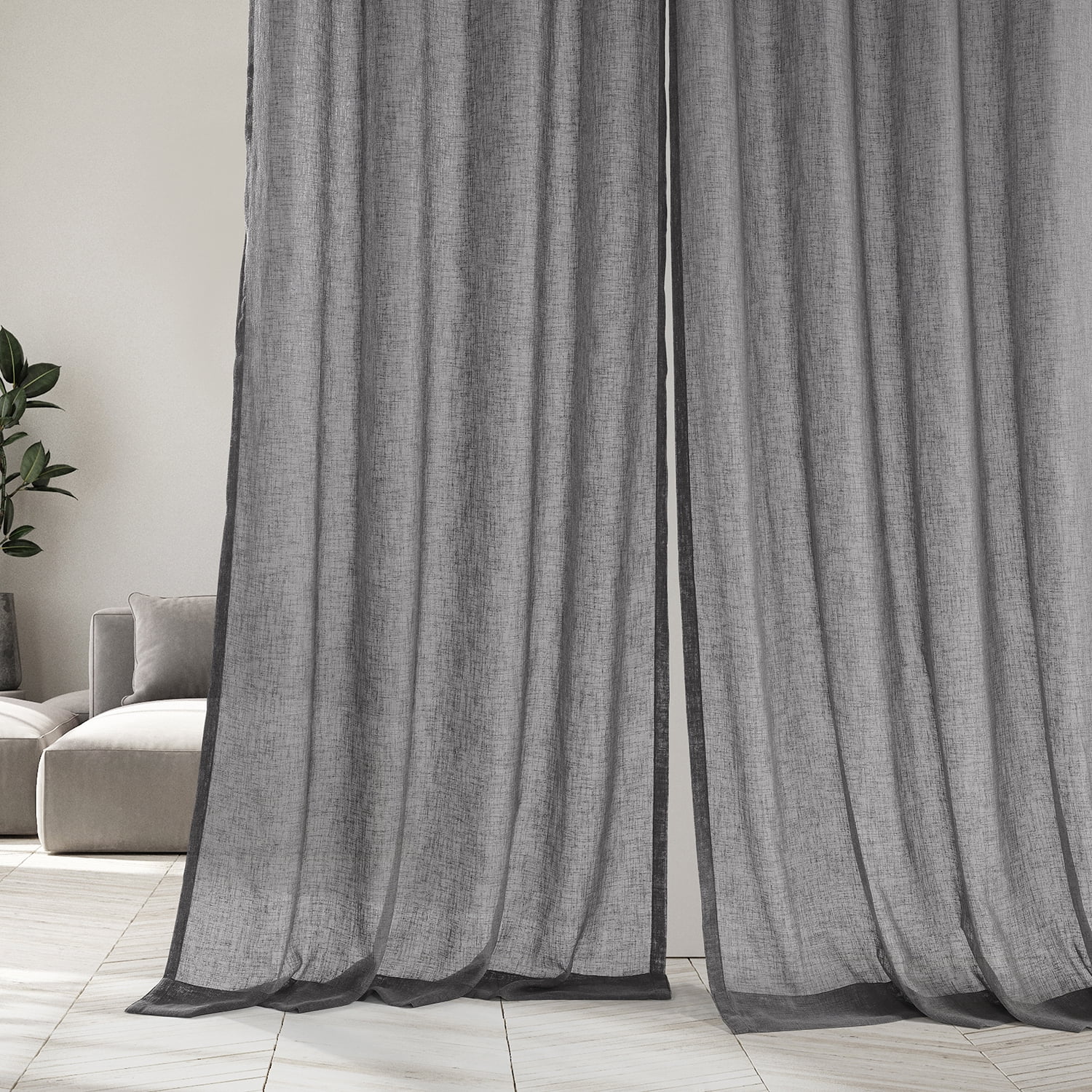 Gravel Grey Solid Faux Linen Sheer Curtain (1 Panel), Gravel Grey, 50W X 120L