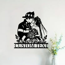 Custom Firefighter Couple Metal Wall Art, Personalized Fireman Bride Groom Name Sign Home Decor, Newlywed Wedding Gift Artwork