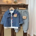 thumbnail image 2 of Mercatoo Children's Flower Denim Coat + Top + Pants Three Piece Female Leisure Clothes Spring Crop Top And Skirt Set for Teens, 2 of 9