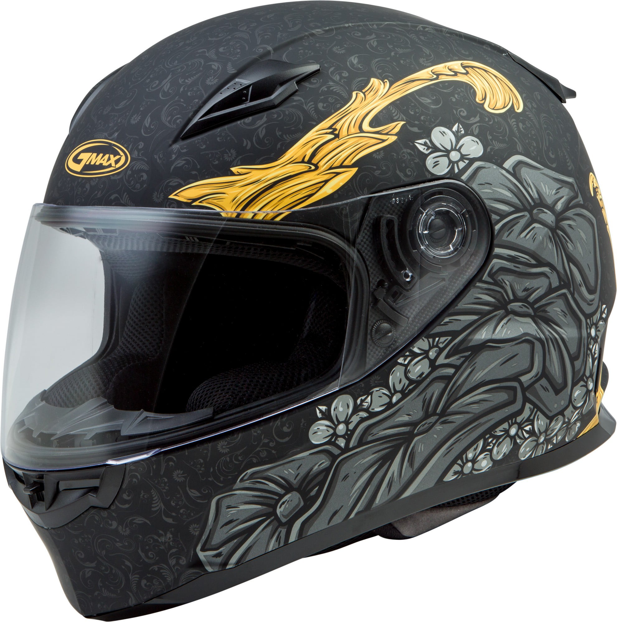 Medium Matte Black/Gold GMAX FF-49 YARROW Full-Face Street Motorcycle Helmet