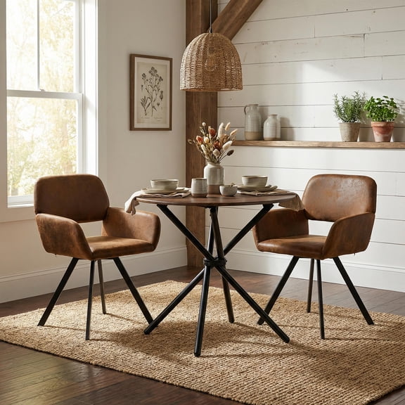 Homy Casa 3 Piece Dining Table Set with 2 Swivel Chairs, Round Kitchen Table Set for 2, Brown