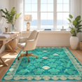 thumbnail image 3 of Design&I 8'x10' Washable Area Rug Beach Nautical Ocean Tropical With Seashell Border Sea Turtle Refined Structured for King Size Bedroom, Under Bed, Sleek Flatweave Pet Friendly, 3 of 7
