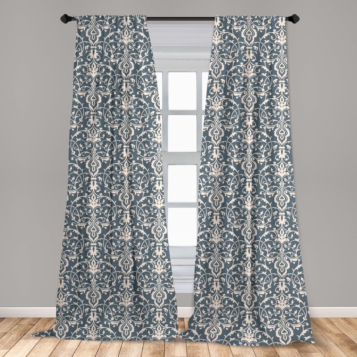 Tuscany 3" Tape Top Quality Pair Of Lined Curtains With Detailed Damask Design 