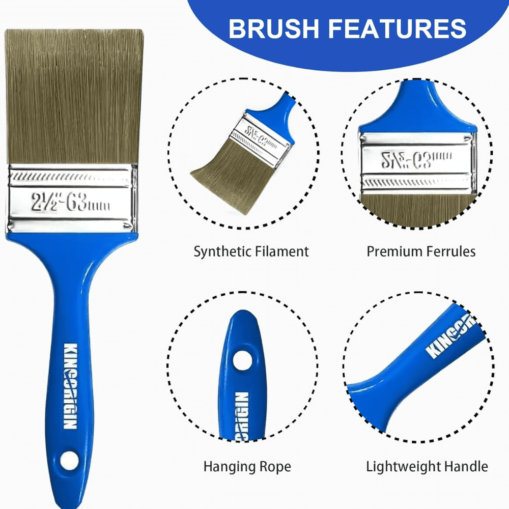 10-Piece Paint Brush Set, 0.5" 1" 1.5" 2" 2.5" Mixed Sizes, Blue Plastic Handle, for Walls, Trim & Furniture