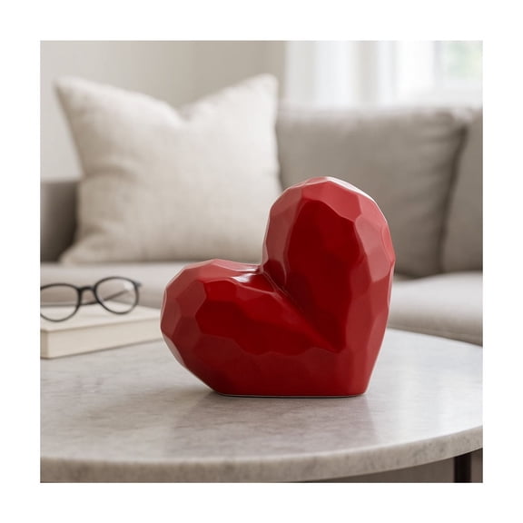 Decorative Ceramic Heart Sculpture for Home Decor - Ornament for Bathroom, Office, and Living Room Decor - Modern Figurine Accent for Bedroom, Shelf Display, and Coffee Table - 8", Red