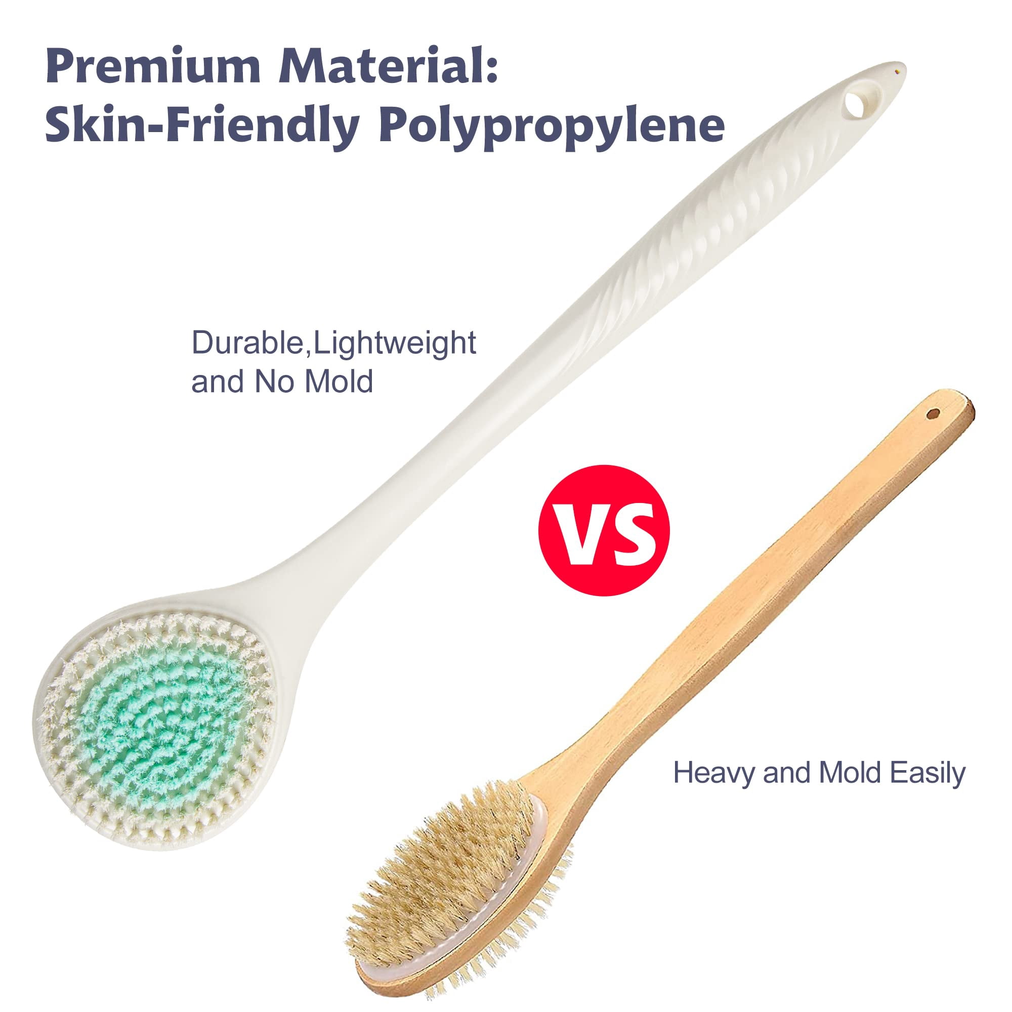 BEDELITE Back Bath Brush Long Handle for Shower(16.4" long), Shower Brush for Men & Women(Blue)