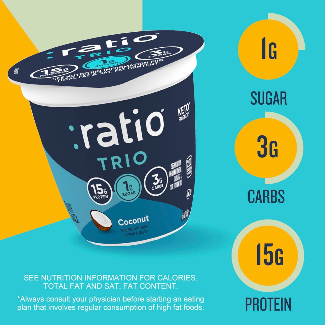 Ratio Trio Yogurt Cultured Dairy Snack, Coconut, 1g Sugar, Keto Yogurt Alternative, 5.3 oz
