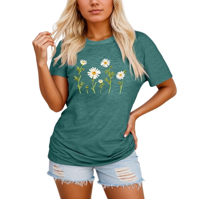 Krdevn T-Shirt à Manches Courtes Imprimé Graphique Grande Taille pour Femmes, Col Rond, Décontracté et Confortable pour Tous les Jours