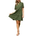 thumbnail image 2 of Eyelet Dress for Women 2026 Summer Short Sleeve V Neck Hollow Out Ruffle Vacation Mini Dresses S Army Green, 2 of 6