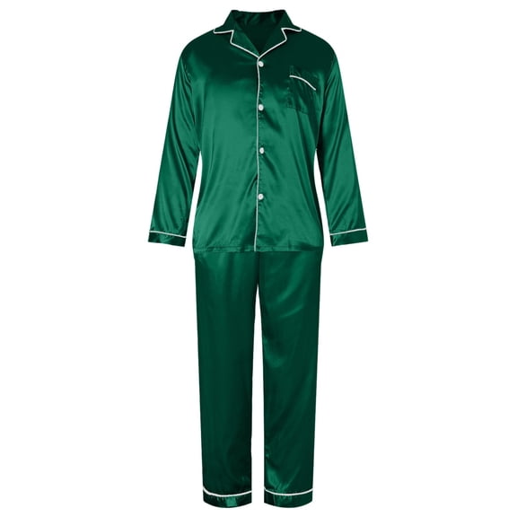 Zshosam Mens Cotton Pajama Set, Soft Long Sleeve Pajamas for men Lightweight Button Up Sleepwear Lounge Pjs Set with Pockets(Green,L)