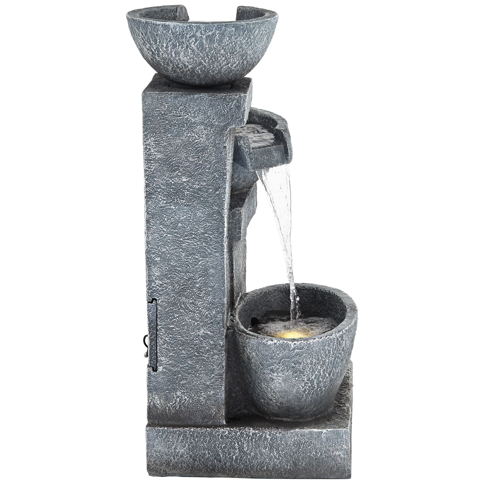 Three Bowls 32 1/4" High Large Modern Indoor Outdoor Decor Gray Faux Stone Floor Fountain w/ Light LED Cascading