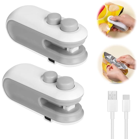 Hulmay Mini Bag Sealer, Upgraded 2 in 1 Heat Resealer with Cutter and Magnet, Rechargeable USB-C Sealer Machine for Chip, Plastic Bags, Snack (2pcs)