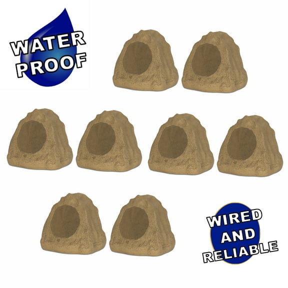 Theater Solutions 8R6S Outdoor Sandstone 6.5" Rock 8 Speaker Set for Deck Pool Spa Yard Garden