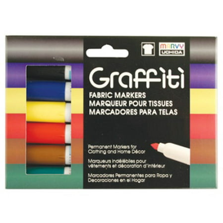 Marvy Uchida Graffiti Primary Fabric Markers Set, 6 (Best Fabric Markers For Shoes)