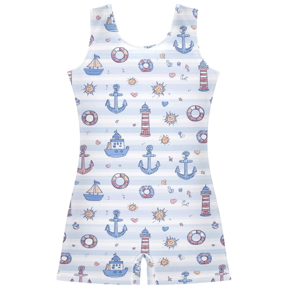 Gymnastics Leotard Sleeveless Anchor and Lighthouse Stretchy Dance Bodysuit Breathable Athletic Ballet Yoga Outfit for Ages 3-14