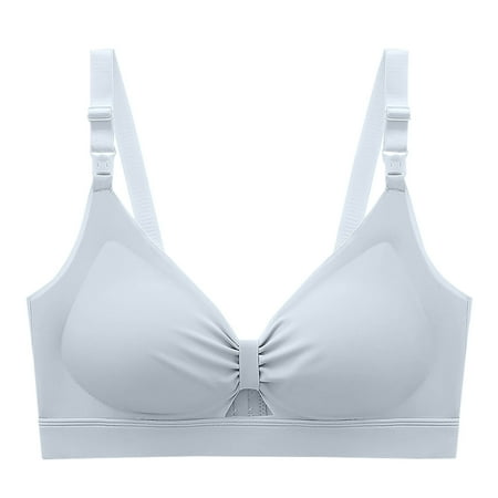 Bcresic Clearance Deals Nursing Bras for Breastfeeding Women Bow Hollow Out Bra Wireless Front Opening Buckle Underwear Removable Straps Solid Color Bralettes Blue 38