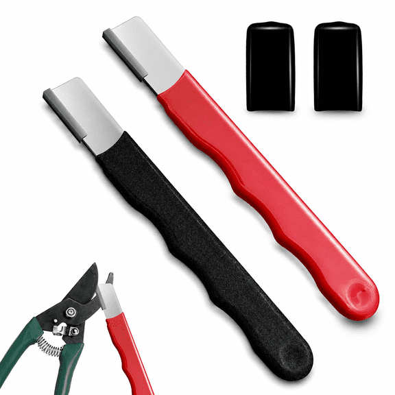 Artrylin 2 Pack Garden Tool Sharpener – Heavy Duty Blade Sharpener for Hedge Shears, Pruners & Loppers, Mini Sharpening Stone for Garden Knives, Scissors & Clippers (Black/Red)