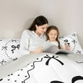 thumbnail image 5 of jejeloiu Cartoon Loves Pattern Queen Comforter Set,Black Lovely Bow Bedding Comforter Set For Girls Reversible 3-Piece, 5 of 8