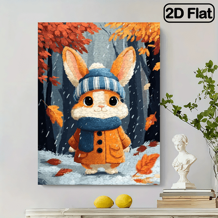 500 pieces of vertical paper jigsaw puzzle - A rabbit standing in the autumn forest, size 15*20.5 inches.