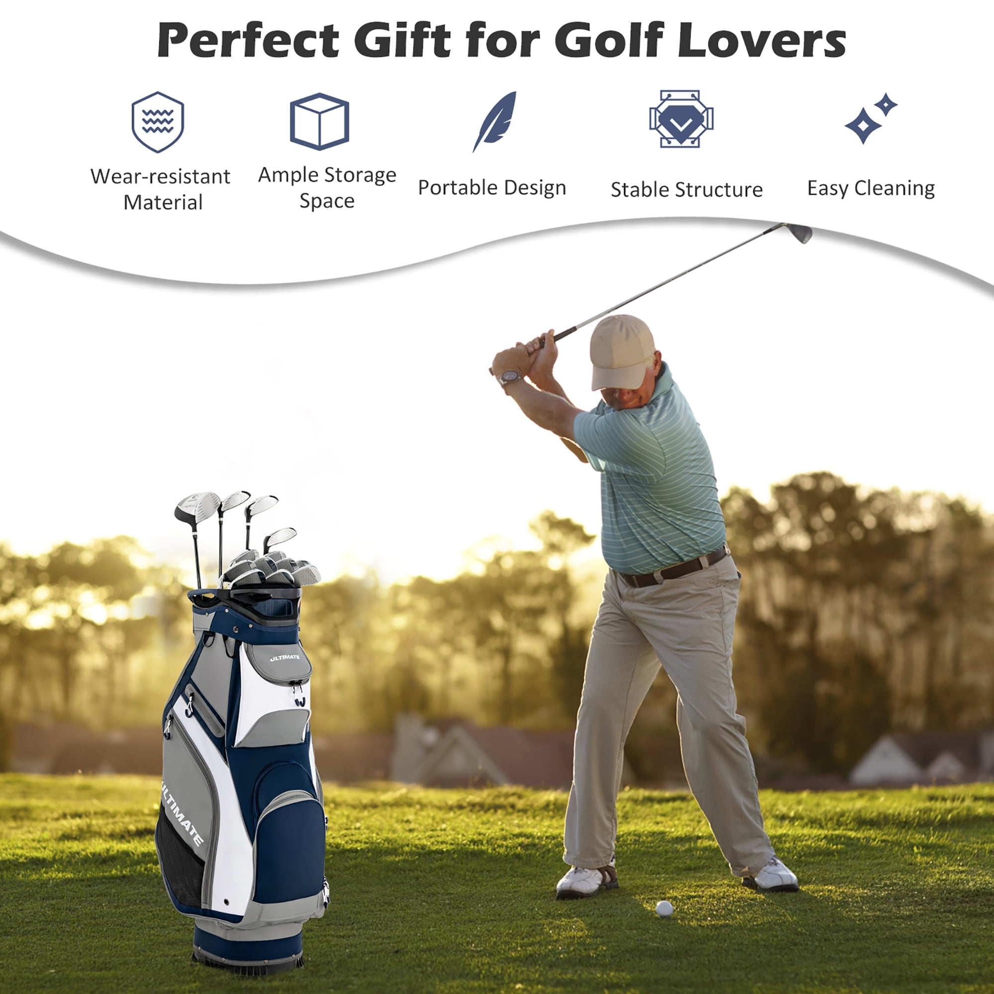 Costway 10.5'' Golf Stand Bag w/14 Way Dividers Rain Hood 7 Zippered Pockets