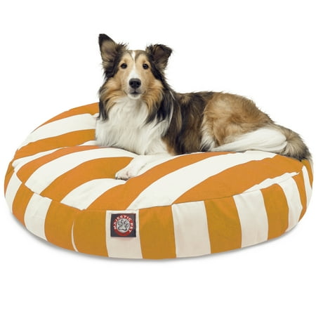 UPC: 0788995508496 | Majestic Pet | Vertical Stripe Round Pet Bed For Dogs  Removable Cover  Yellow  Medium