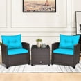 thumbnail image 3 of Gymax 3PCS Outdoor Patio Rattan Conversation Set w/ Coffee Table Turquoise Cushion, 3 of 10