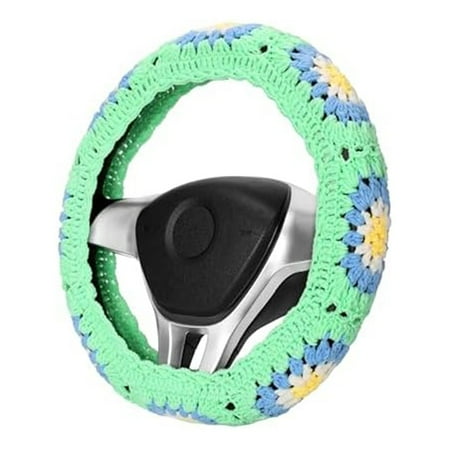 Cute Crochet Steering Wheel Cover Boho Women's Sunflower Pattern 14-15IN