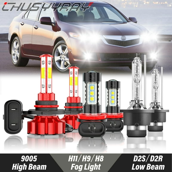 For Acura TSX 2009 2010 2011-2014 HID LED Headlight Hi-Lo Beam   Fog Light Bulbs Kit 6000K White 6x