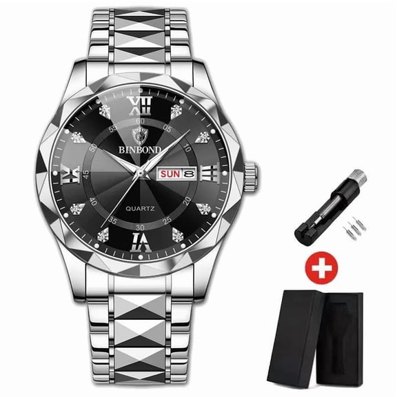 DOWN Top Brand Luxury Man Wristwatch Waterproof Luminous Date Week Men Watches Stainless Steel Quartz Men's Watch Male reloj
