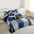 thumbnail image 3 of Feelyou Eat Hockey Sleep Queen Comforter Set, Blue Patchwork Plaid Bedding Set, 3pcs, 3 of 8