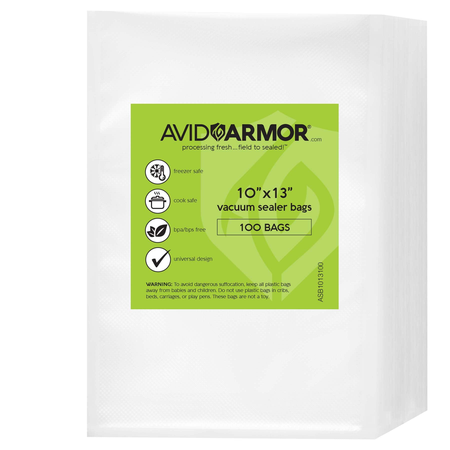 Avid Armor 100 10' x 13' Quart Plus Size Pre-Cut Food Vacuum Sealer Bags for Freezer Storage, BPA Free, Compatible with Any Vacuum Sealer