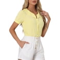 thumbnail image 4 of INSPIRE CHIC Women's Blouses Peter Pan Collar Puff Short Sleeves Ruffle Plaid Shirt Tops S Yellow, 4 of 6