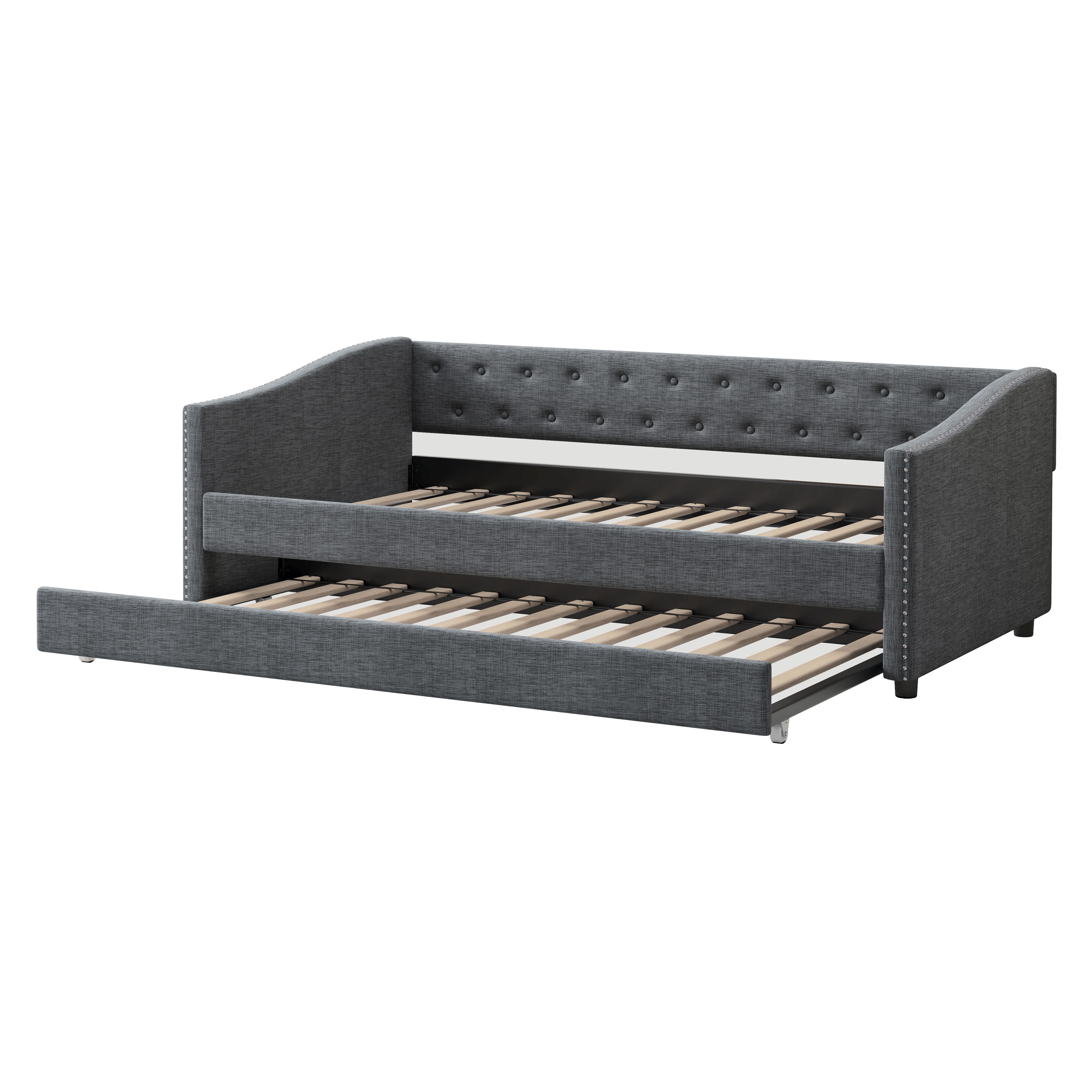 MAYEERTY Twin Size Upholstered Tufted Sofa Bed with Drawers, Dark Grey