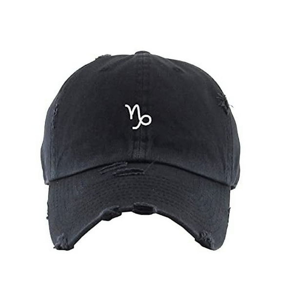 Capricorn Zodiac Sign Vintage Baseball Cap Embroidered Cotton Adjustable Distressed Dad Hat Brush Black
