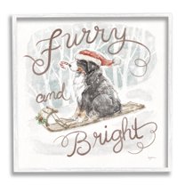 Stupell Industries Furry & Bright Dog Holiday Painting White Framed Art Print Wall Art, 17 x 17