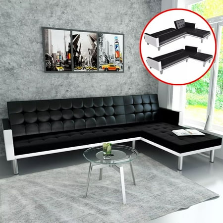 L-shaped Sofa Bed Artificial Leather Black (Best Way To Clean White Leather Sofa)