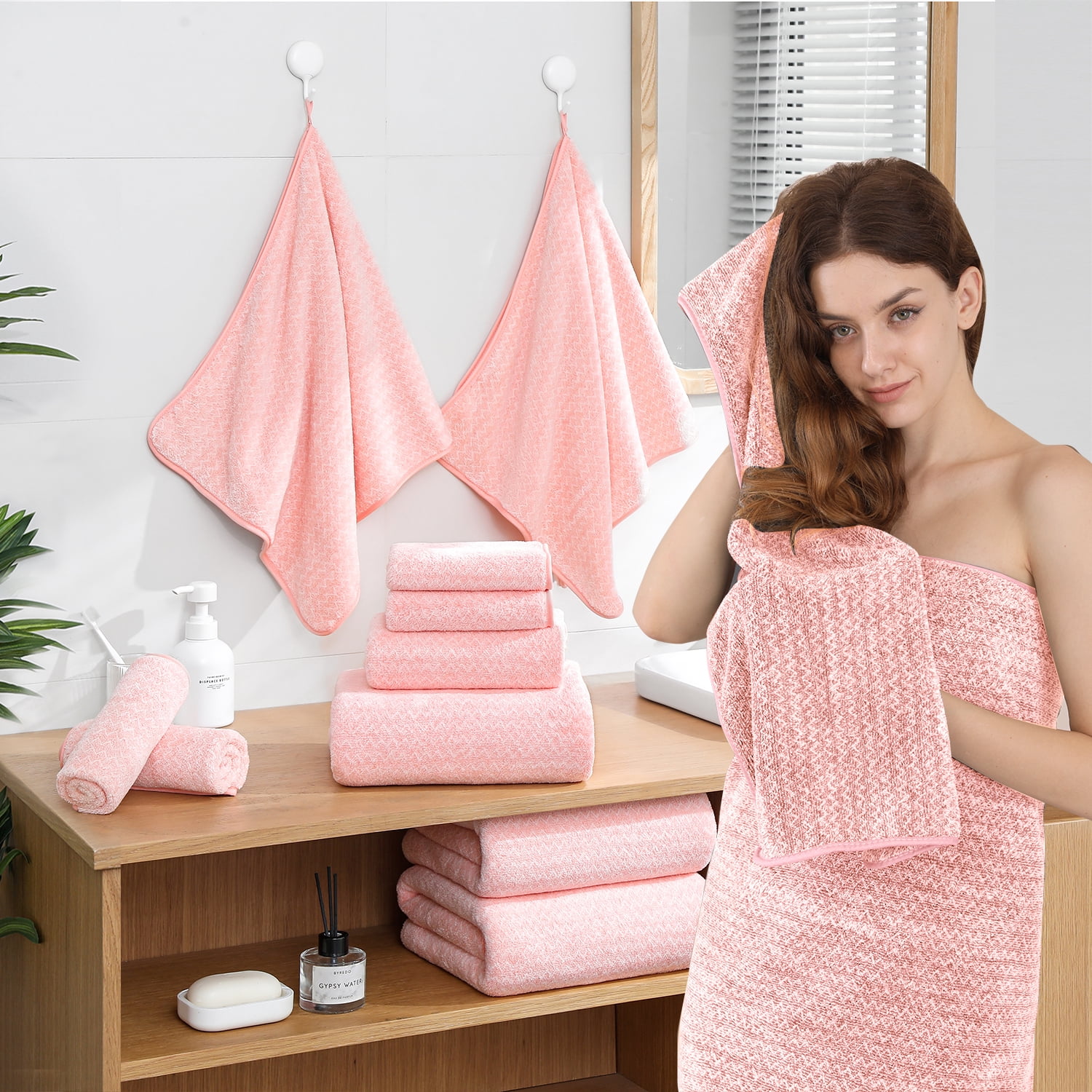 Covina Home 18 Piece Bath Towels Set,100% Microfiber Family Bathroom Towel with Hanging Loops-6 Bath Towels,6 Hand Towels,6 Washcloths,Quick Dry Highly Absorbent Shower Towel for Bathroom,Hotel,Spa
